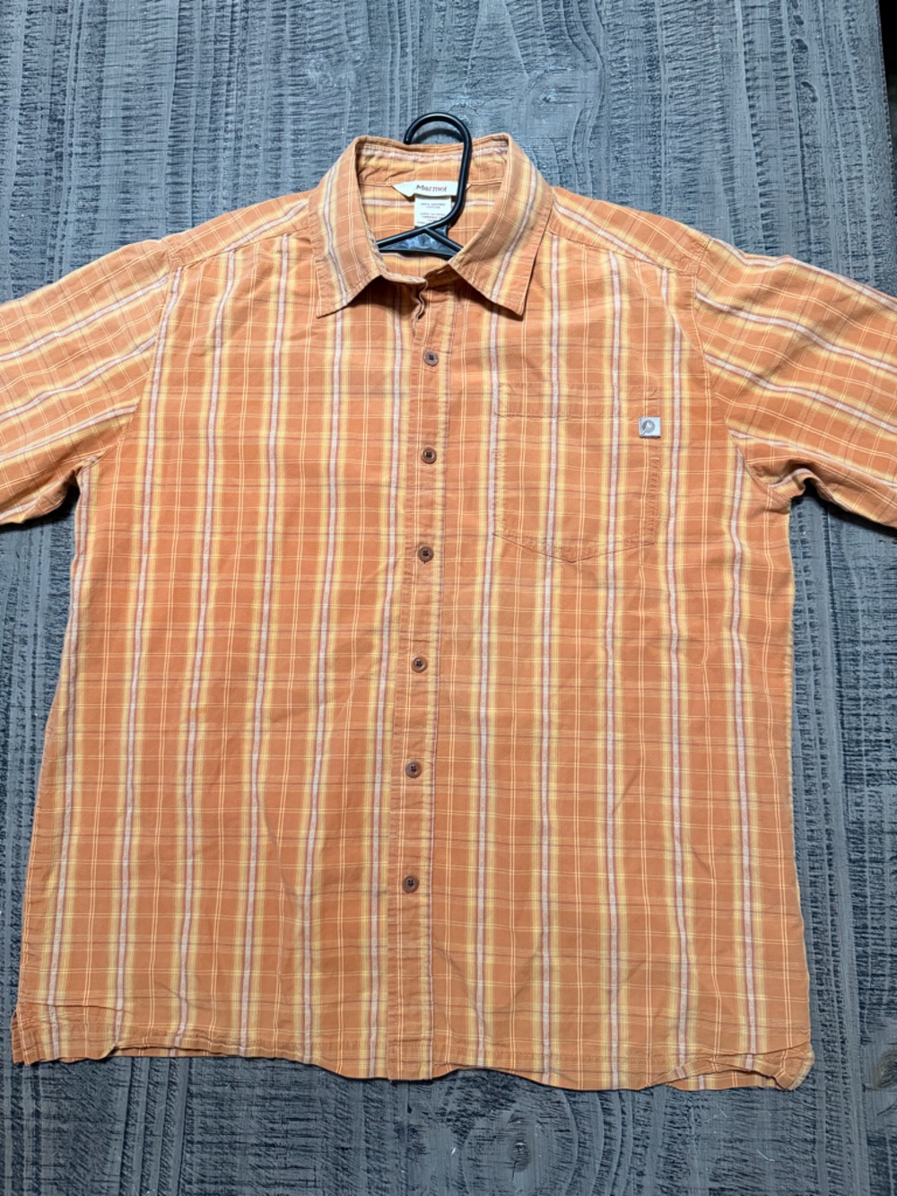 Men's Orange Plaid Button-Up Shirt